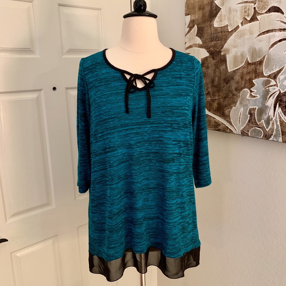 Catherines Teal & Black Tunic W/ Chiffon Hem